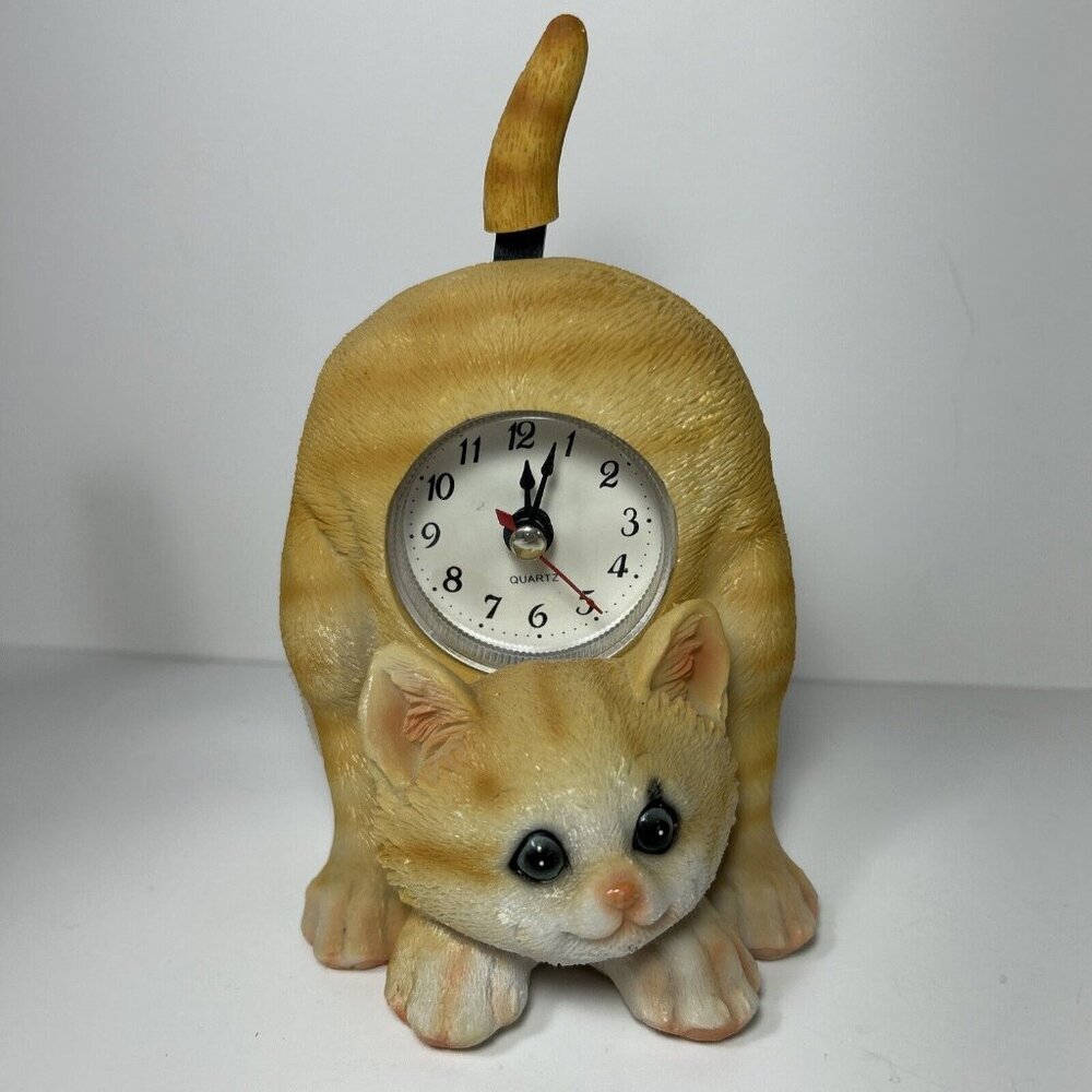 Orange Tabby Cat Clock With Wagging Tail Quartz Rare Working Tested Mantle Clock